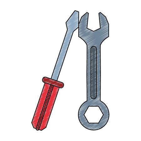 Screwdriver and wrench construction tools vector illustration graphic designのイラスト素材