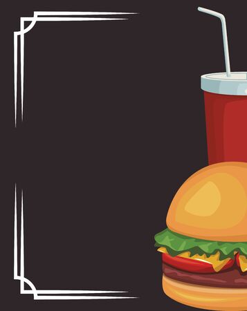 hamburger and soft drink cup over black background, vector illustrationのイラスト素材