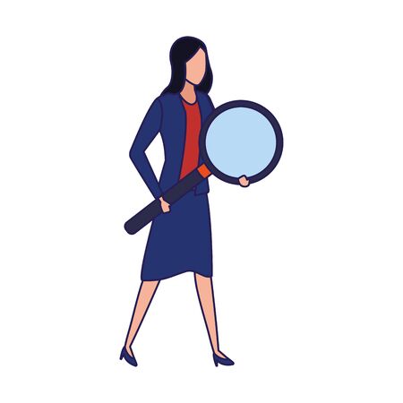 avatar businesswoman holding a big magnifying glass over white background, vector illustrationのイラスト素材