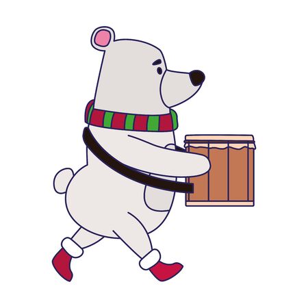 cute polar bear playing a drum over white background, vector illustrationのイラスト素材