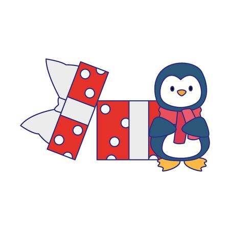 gift box and christmas penguin icon over white background, vector illustrationのイラスト素材