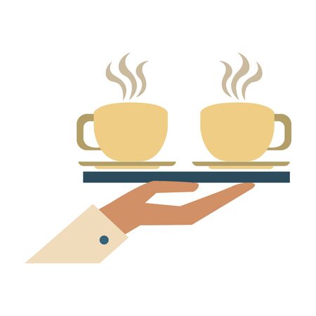 beverage liqueur and drink hand holding a tray with two big cups of coffee icon cartoons vector illustration graphic designのイラスト素材