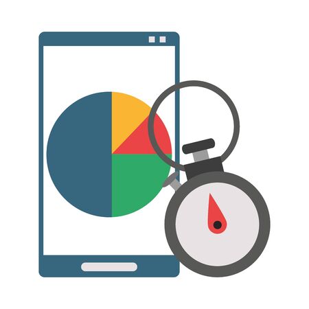 Smartphone with statistics graph and timer symbols vector illustration graphic designのイラスト素材