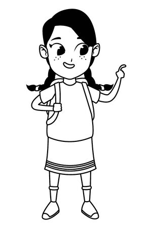 adorable cute young student girl wearing backpack happy childhood cartoon vector illustration graphic designのイラスト素材