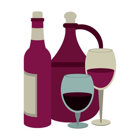 jug and bottle of wine and wineglass icon over white background, vector illustrationのイラスト素材