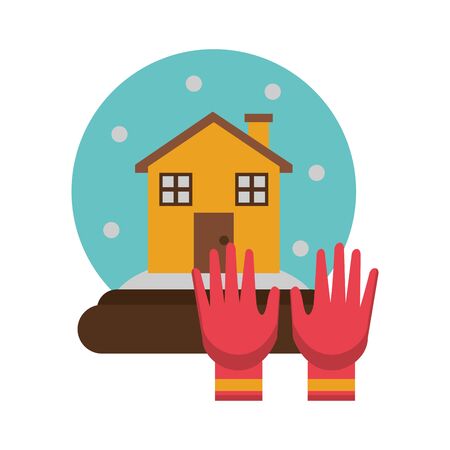 merry christmas crystal ball with house vector illustration designのイラスト素材