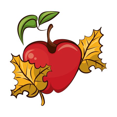 apple fresh fruit with autumn leafs nature icon vector illustration designのイラスト素材