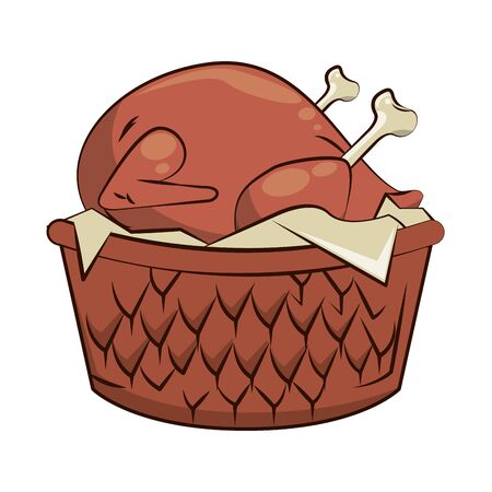 delicious turkey cooking in basket thanksgiving food vector illustration designのイラスト素材