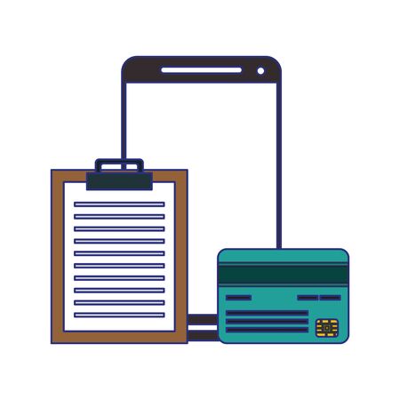 Smartphone and credit card with document clipboard symbol vector illustration graphic designのイラスト素材