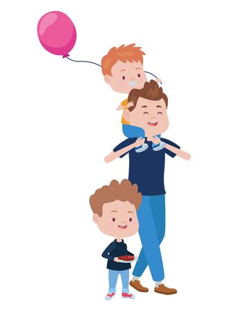 young father with sons and balloon helium vector illustration designのイラスト素材