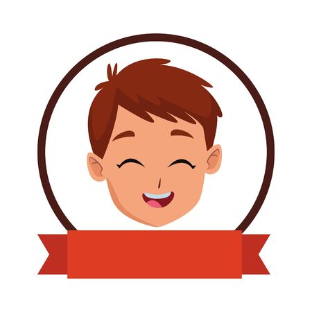 child smiling and happy portrait on round frame icon with blank ribbon banner vector illustration graphic designのイラスト素材