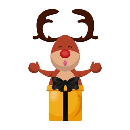 happy merry christmas reindeer with gift character vector illustration designのイラスト素材