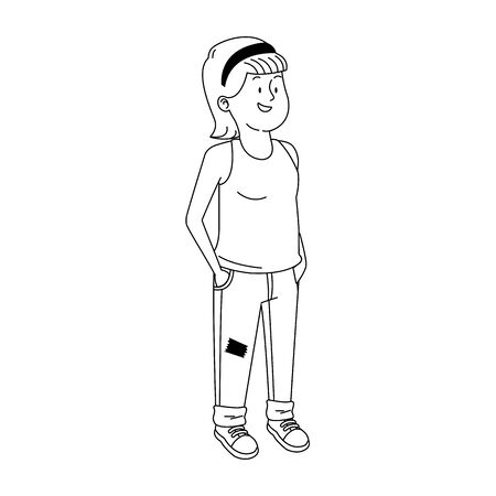 cartoon teenager girl with headband icon over white background, vector illustrationのイラスト素材