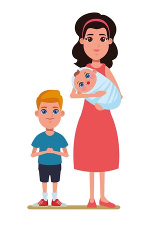 family avatar mother with bandana holding a baby next to a child profile picture cartoon character portrait vector illustration graphic designのイラスト素材