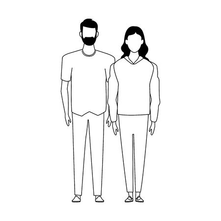 avatar couple icon over white background, flat design. vector illustrationのイラスト素材