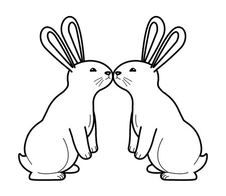 group of rabbits animals playing cartoons ,vector illustration graphic design.のイラスト素材