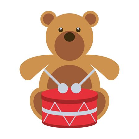 cute little bear teddy and drum toy vector illustration designのイラスト素材