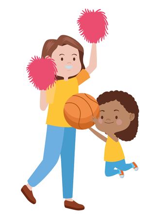 cute mother and daughter playing basketball vector illustration designのイラスト素材