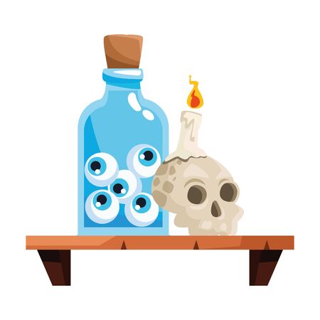 halloween head skull with eyes bottle in shelf vector illustration designのイラスト素材