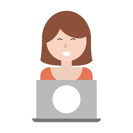woman with laptop icon cartoon vector illustration graphic designのイラスト素材