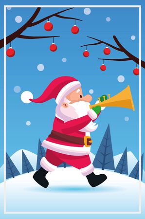 merry christmas card with santa claus playing trumpet vector illustration designのイラスト素材