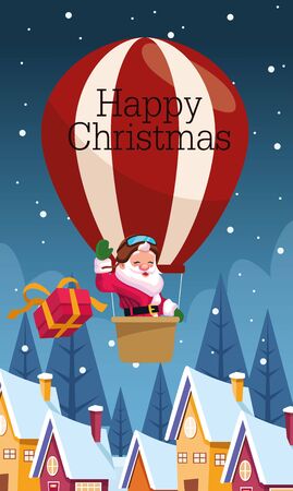 merry christmas card with santa claus in balloon air hot vector illustration designのイラスト素材