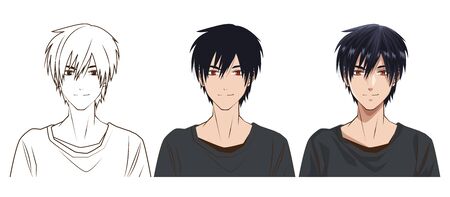 drawing process of young man anime style character vector illustration designのイラスト素材