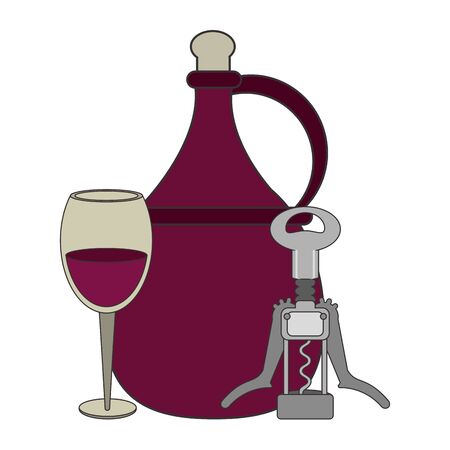 juf of wine with glass and Corkscrew over white background, colorful design. vector illustrationのイラスト素材