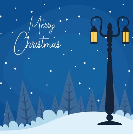 Merry christmas design with winter scenary with street lamps , colorful design , vector illustrationのイラスト素材