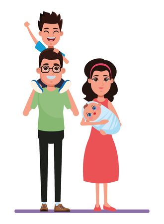 family avatar father with glasses carrying a boy in the shoulder and woman with bandana holding a baby profile pictureのイラスト素材