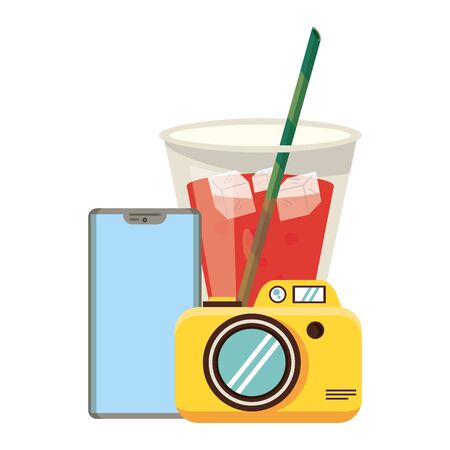Summer camera juice cup and smartphone cartoons vector illustration graphic designのイラスト素材