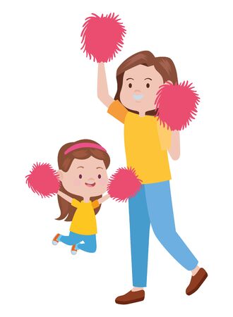 cute mother and daughter cheerleaders vector illustration designのイラスト素材