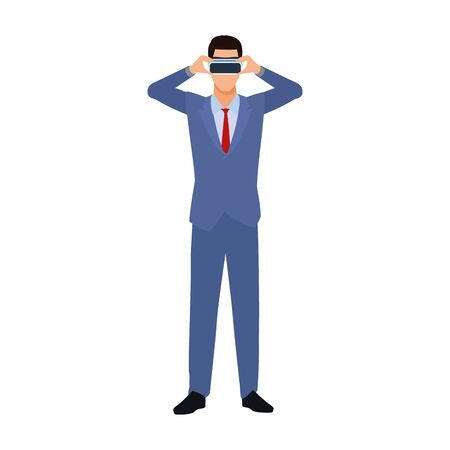 businessman with virtual reality glasses icon over white background, vector illustrationのイラスト素材