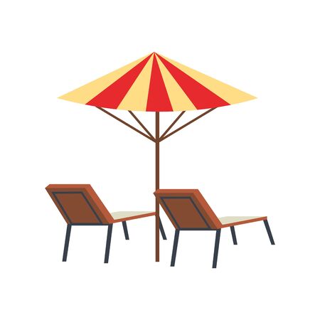 beach parasol and seats icon over white background, vector illustrationのイラスト素材