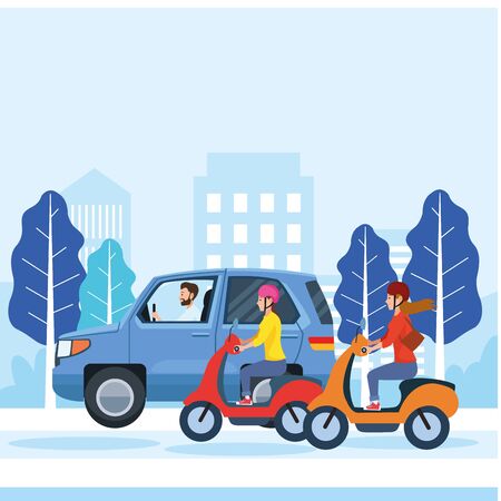 People driving car and motorcycles design, transportation drive travel traffic speed road and theme Vector illustrationのイラスト素材