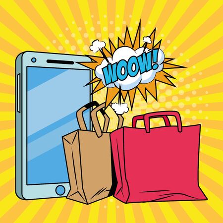 shopping bag and smartphone design, Commerce market store retail paying and buying theme Vector illustrationのイラスト素材