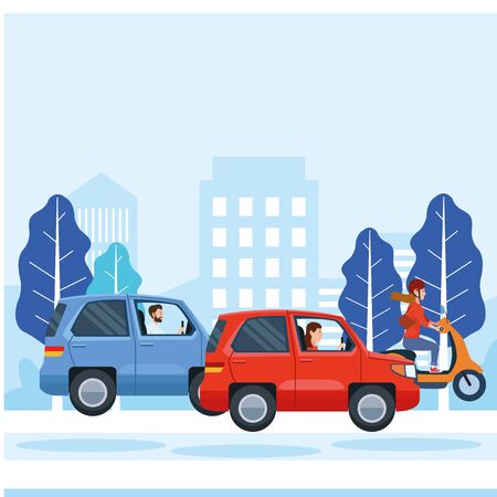 People driving cars and motorcycle design, transportation drive travel traffic speed road and theme Vector illustrationのイラスト素材