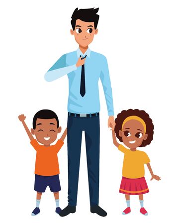 Family single father with afro boy and girl cartoon vector illustration graphic designのイラスト素材