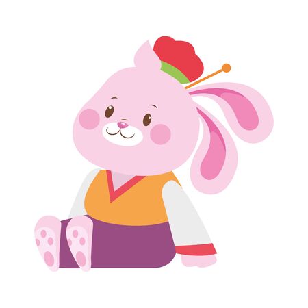 cartoon cute rabbit sitting over white background, colorful design. vector illustrationのイラスト素材
