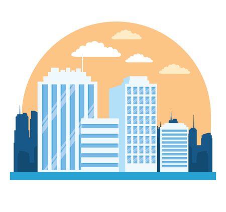 urban city buildings landscape over white background, colorful design. vector illustrationのイラスト素材