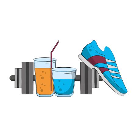 fitness sport heatlhy lifestyle, gym and healthydiet objects cartoon vector illustration graphic designのイラスト素材