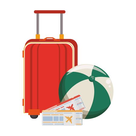 Summer luggage beach ball and flight tickets cartoons vector illustration graphic designのイラスト素材