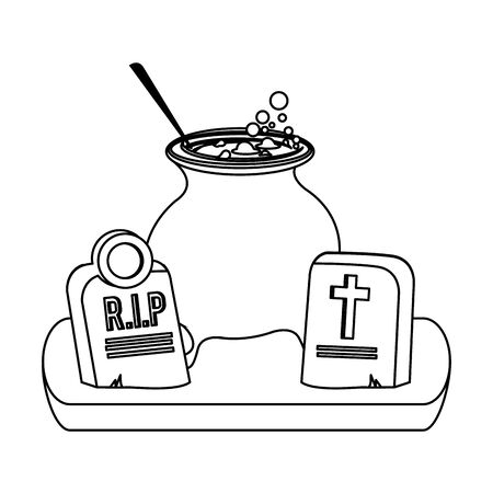 halloween october scary celebration witch cooking pot with stones isolated cartoon vector illustration graphic designのイラスト素材