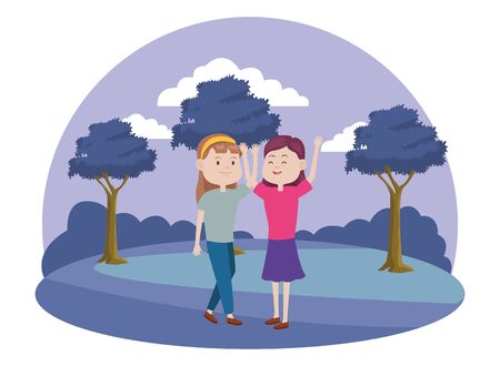 young women characters in the field vector illustration designのイラスト素材