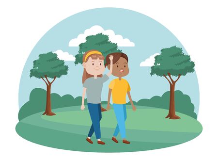young women characters in the field vector illustration designのイラスト素材