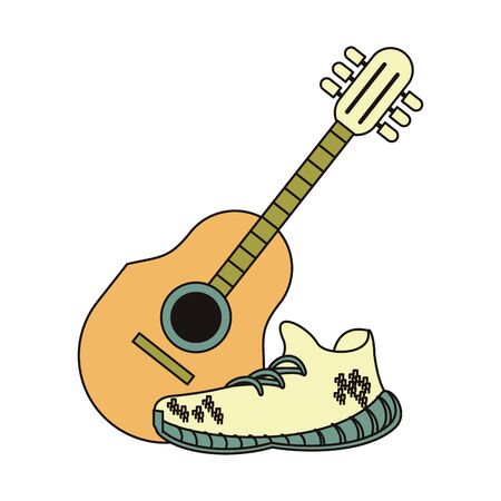 acoustic guitar and white sneakers isolated symbol Vector design illustrationのイラスト素材