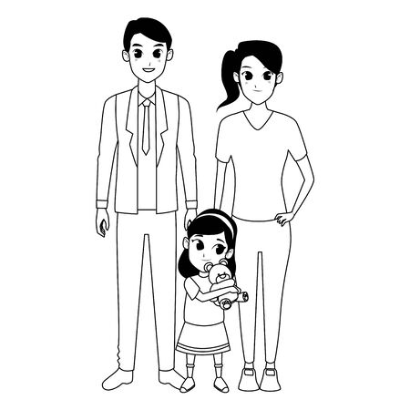 Family dad and mom with little daughter hugging teddy vector illustration graphic designのイラスト素材