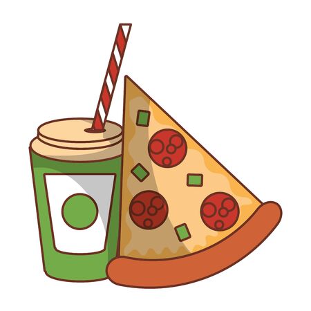Fast food pizza and soda cup with straw vector illustration graphic designのイラスト素材