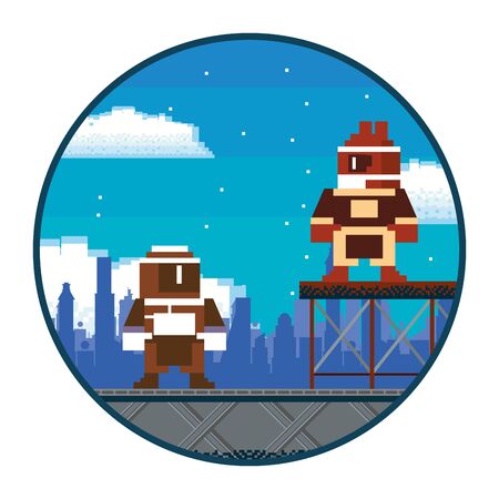 video game warriors in pixelated scene vector illustration designのイラスト素材