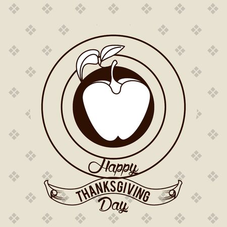 happy thanksgiving day card with apple fruit vector illustration designのイラスト素材